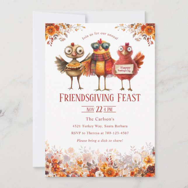 Invitation Amitié Thanksgiving mignonne Turquie (Devant)