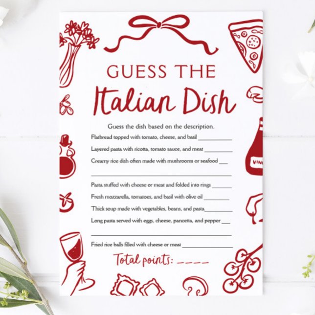 Invitation Amore Devinez le Plat Italien Jeu de Baby Shower p (Amore Guess The Italian Dish Bridal Shower Game)