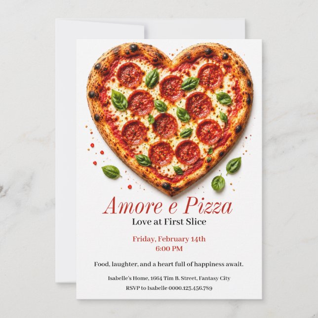 Invitation Amore e Pizza Party - Pizza en forme de cœur  (Devant)