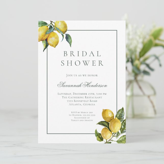 Invitation Amore Italian Lemon Sage Green Fête de Mariage (Debout devant)