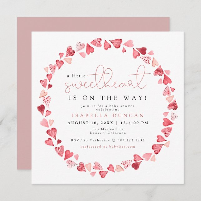 Invitation AMORE Petit Ami Baby shower Saint Valentin (Devant / Derrière)