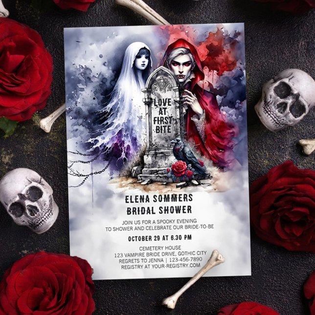 Invitation Amour à la première bouchée Mariage Vampire Shower (Love at First Bite Vampire Bride Bridal Shower Invitation by Darling & May)