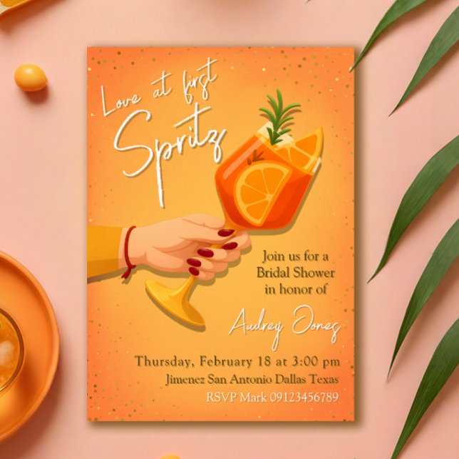 Invitation Amour à l'invitation de la douche nuptiale First S (Love at First Spritz Bridal Shower Invitation)