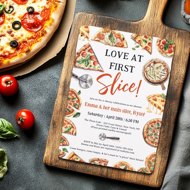 Invitation Amour à première tranche Pizza nuptiale Couples do (Love at First Slice Pizza Bridal Couples Shower Invitation)
