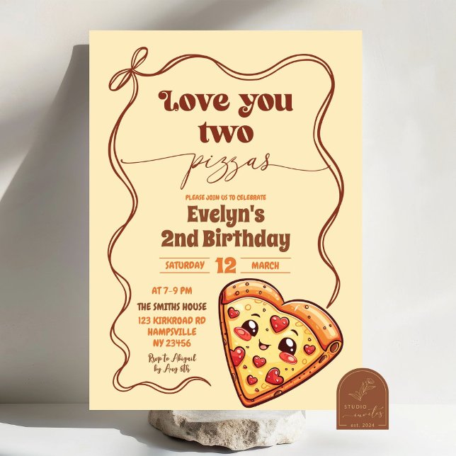 Invitation Amour à vous deux Pizzas Bow Deuxième fête d'anniv (Créateur téléchargé)