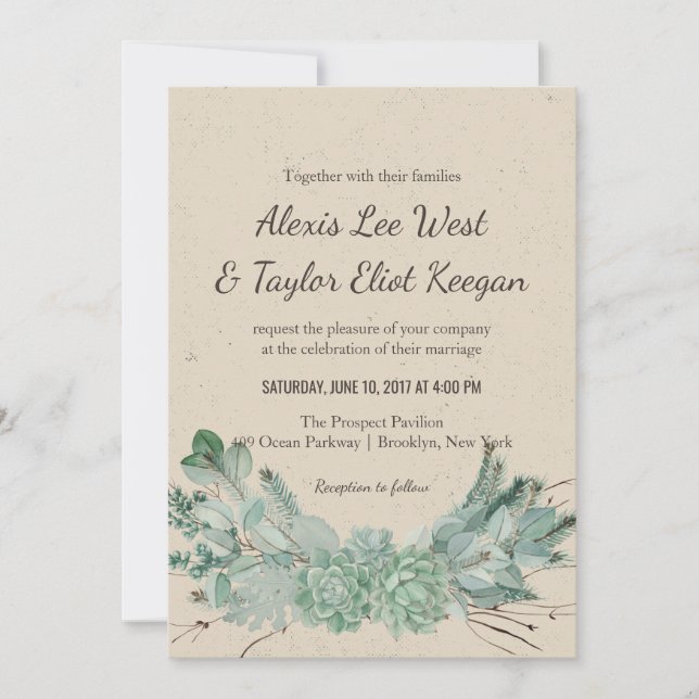Invitation Amour Abondant - Mariage de Bouquet Succulent Invi (Devant)