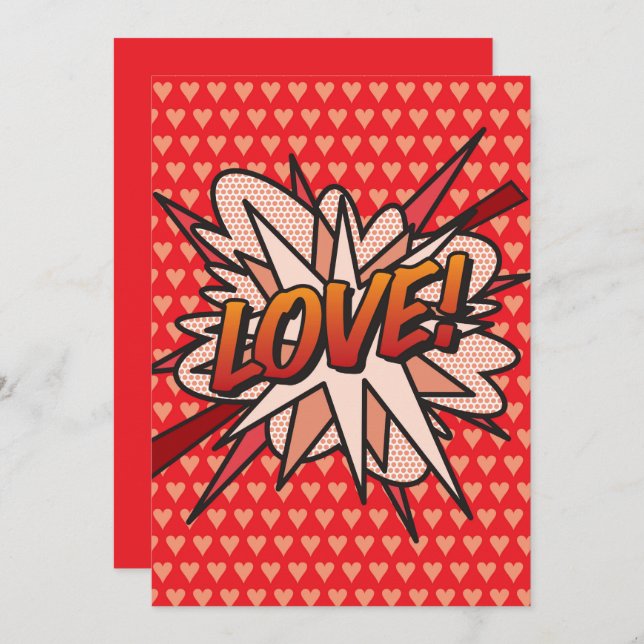 Invitation AMOUR Amusant Rétro Bande Dessinée Pop Art (Devant / Derrière)