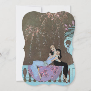 Invitation Amour Art Déco Vintage, Fête de Fiançailles avec F