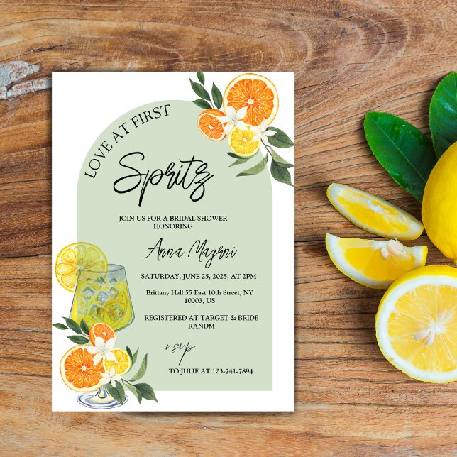 Invitation Amour au premier Spritz Cocktail de Fête de Fiança (Love at First Spritz Lemon Cocktail Bridal Shower)