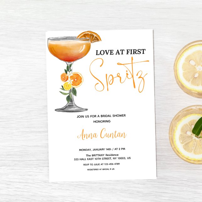Invitation Amour au Premier Spritz Cocktail de la Mariée (Love at First Spritz Lemon Cocktail Bridal Shower)
