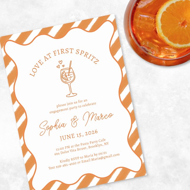 Invitation Amour au premier Spritz Fête de Fiançailles Orange (Créateur téléchargé)