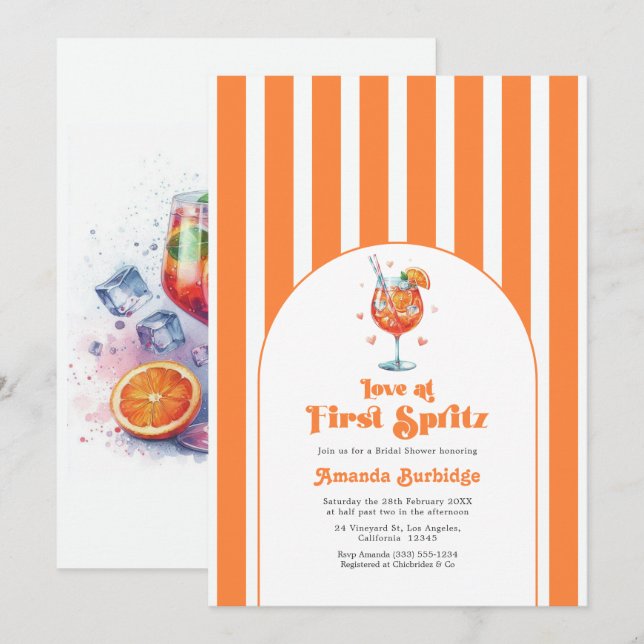 Invitation Amour au Premier Spritz : Fête de Mariage (Devant / Derrière)