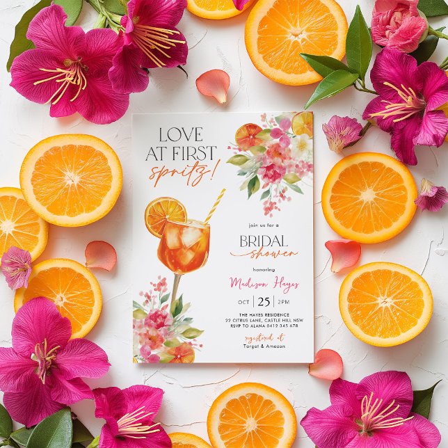 Invitation Amour au premier Spritz Fête des mariées Citrus Ap (Love at first Spritz! Floral Citrus Bridal Shower Invitation)