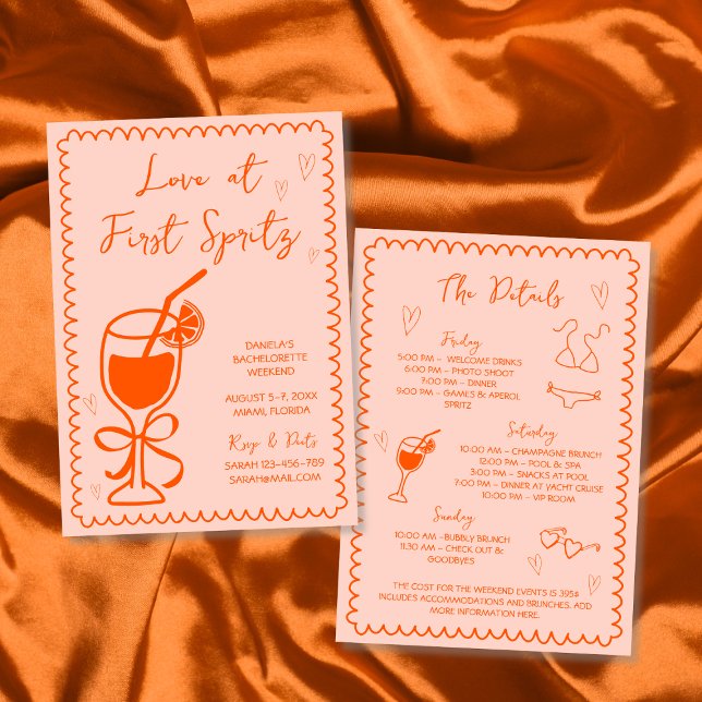 Invitation Amour Au Premier Spritz Main Tirée Bachelorette (Love At First Spritz Hand Drawn Bachelorette Invitation)