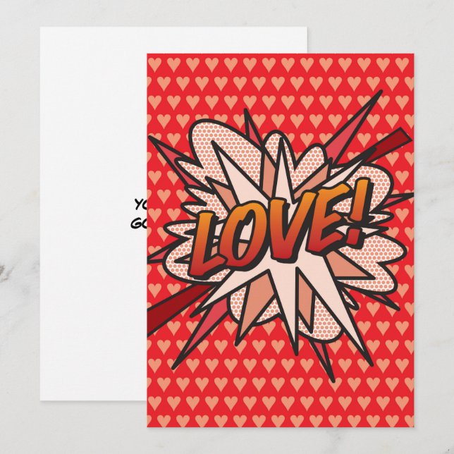 Invitation AMOUR Bande Dessinée Rétro Fun Art Pop (Devant / Derrière)
