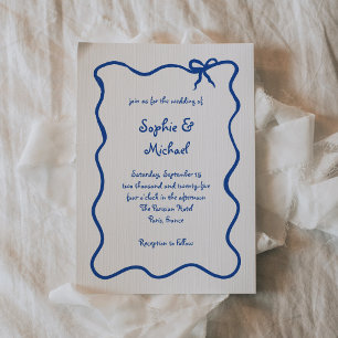 Invitation Amour Bleu Illustré Mariage français Bow