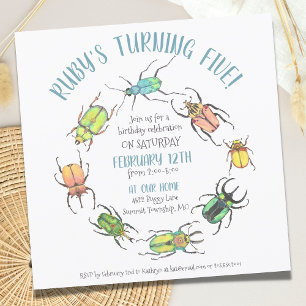 Invitation Amour Bugs Cercle Aquarelle Beetles Anniversaire