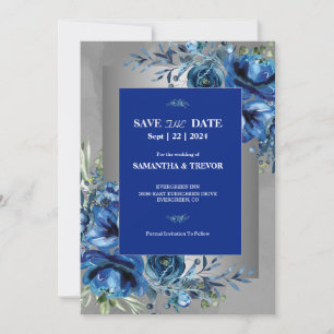 Invitation Amour Céleste Argent, Élégance Bleue Économisez la