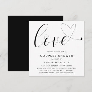 Invitation Amour Coeur Noir et blanc Couples modernes Douche