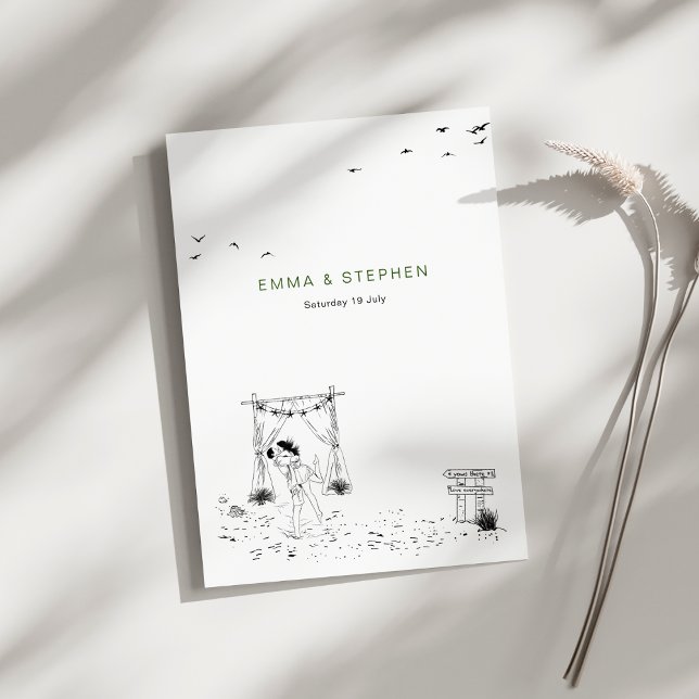 Invitation Amour côtier Plage de sable Ligne minimale Mariage (Créateur téléchargé)