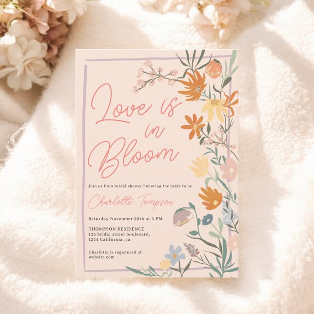 Invitation Amour dans Bloom Boho Floral Fleur sauvage Fête de (Love in Bloom Boho Floral Wildflower Bridal Shower Invitation)