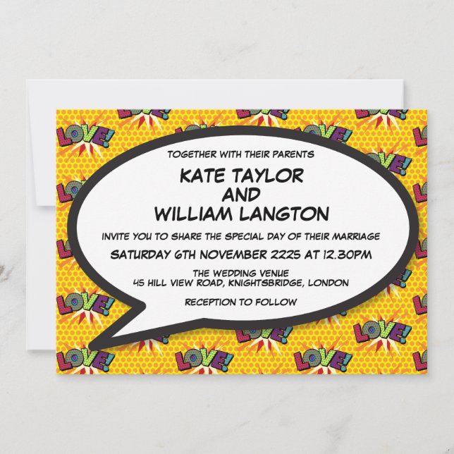 Invitation Amour de designer moderne, mariage de bande dessin (Devant)