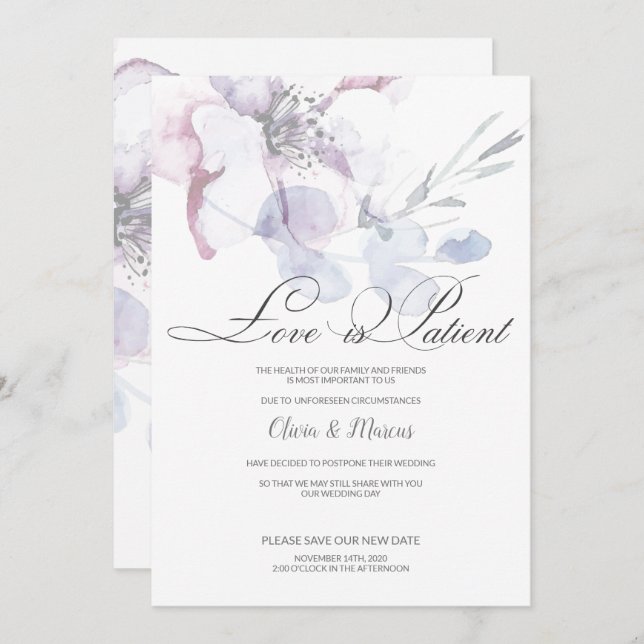 Invitation Amour de Fleur de Pommier est un Report de Mariage (Devant / Derrière)