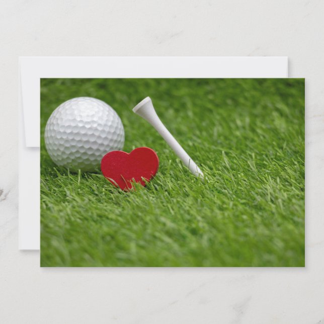 Invitation Amour de golf coeur et tee sur gazon vert (Devant)