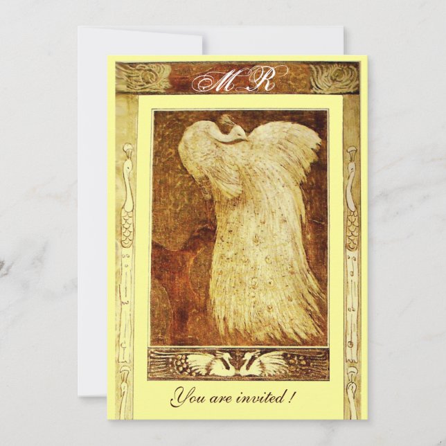 Invitation AMOUR DE MARIAGE PAON MONOGRAMME, marron jaune (Devant)