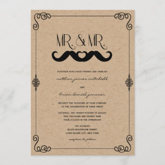 Invitation Amour de Moustache Papier Kraft Vintage Mariage Ga
