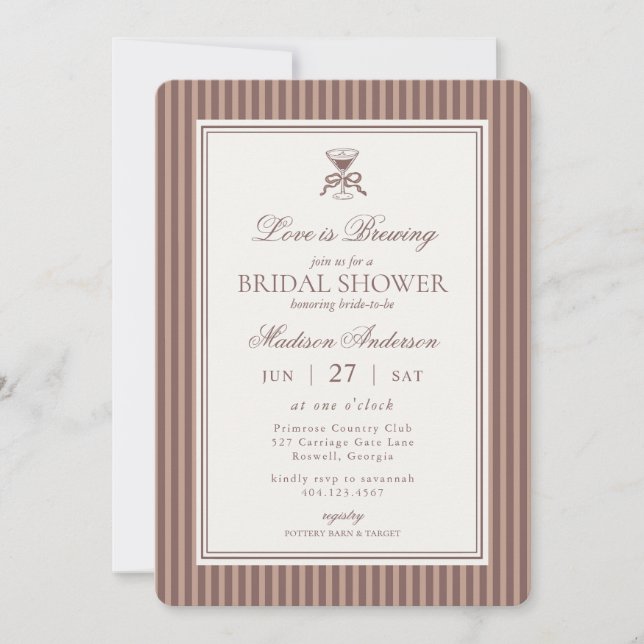 Invitation Amour d'Espresso Martini Bridal Shower de Café (Devant)