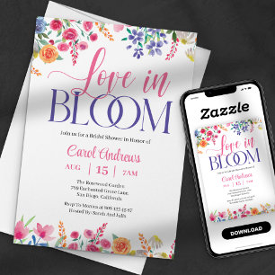 Invitation Amour en Fleur Aquarelle Florale Fête des mariées