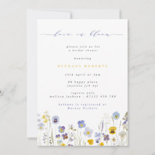 Invitation Amour en Fleur Bleu & Pansies Jaunes Fête des mari