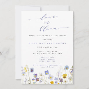 Invitation Amour en Fleur Bleu & Pansies Jaunes Fête des mari