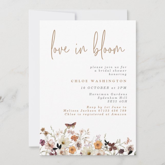 Invitation Amour en Fleur Boho Automne Fleurs sauvages Fête d (Devant)
