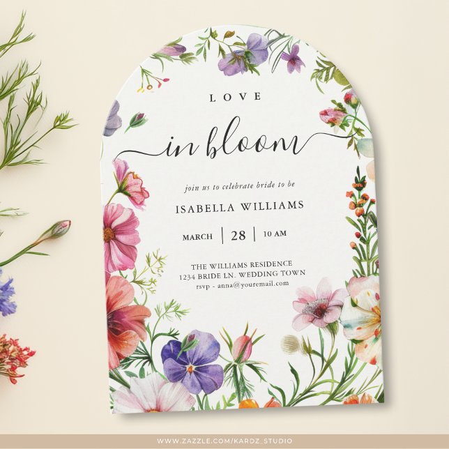 Invitation Amour en fleur Été Floral Bridal Sower (Arched invite in 5 x 7 inches, choose size, paper and corner style.
)