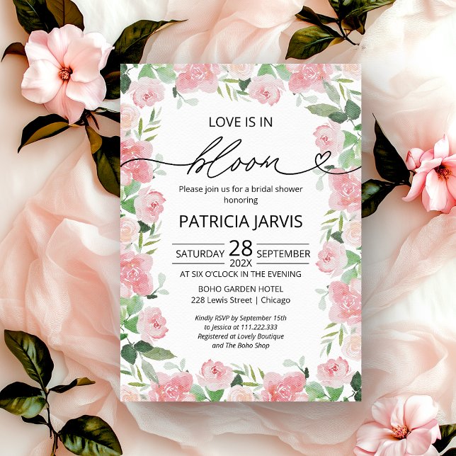 Invitation Amour en Fleur : Fête de Mariage aux Fleurs Roses (Créateur téléchargé)