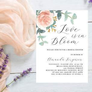 Invitation Amour en fleur rose Fête des mariées or fleurie