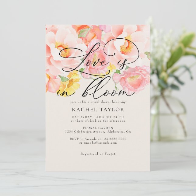 Invitation Amour en Fleur Rose Pâle Mariage d'Été  (Debout devant)