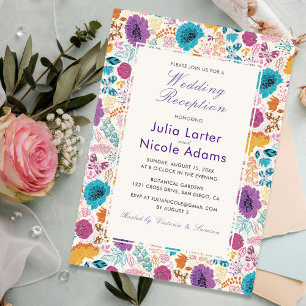 Invitation Amour en Fleurs Mariage Romantique Rose Violet