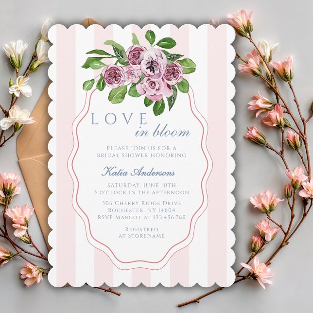 Invitation Amour en fleurs rayures roses douche de mariage (Créateur téléchargé)