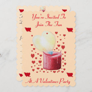 Invitation amour en forme de coeur flamme rouge bougie valent