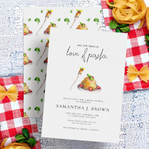 Invitation Amour et Pasta Aquarelle Fête des mariées italienn