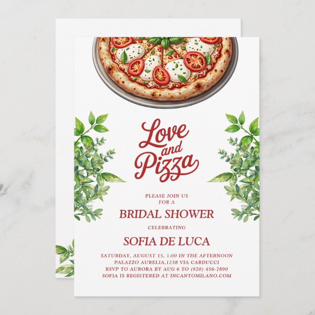 Invitation Amour et pizza Fête des mariées italienne (Devant / Derrière)