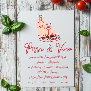 Invitation Amour Et Pizza Main Tirée Partie D'Engagement