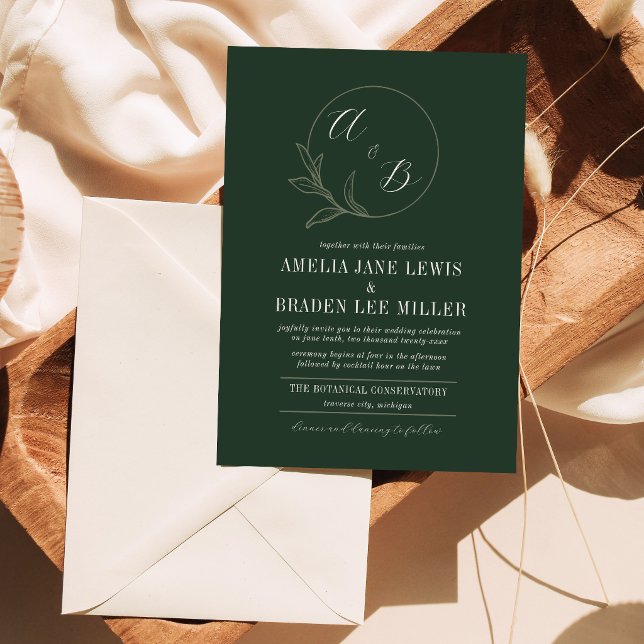 Invitation Amour Éternel | Couronne de mariage vert foncé (Créateur téléchargé)
