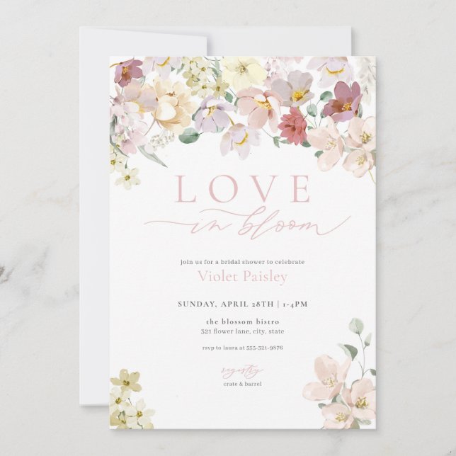 Invitation Amour fleur sauvage En Fleur Nuptiale Douche Invit (Devant)