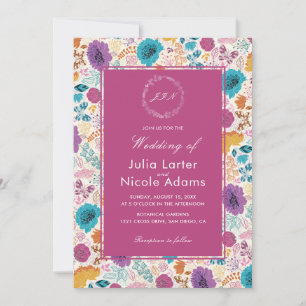 Invitation Amour Fleurissant Floral Romantique Rose Violet Ma
