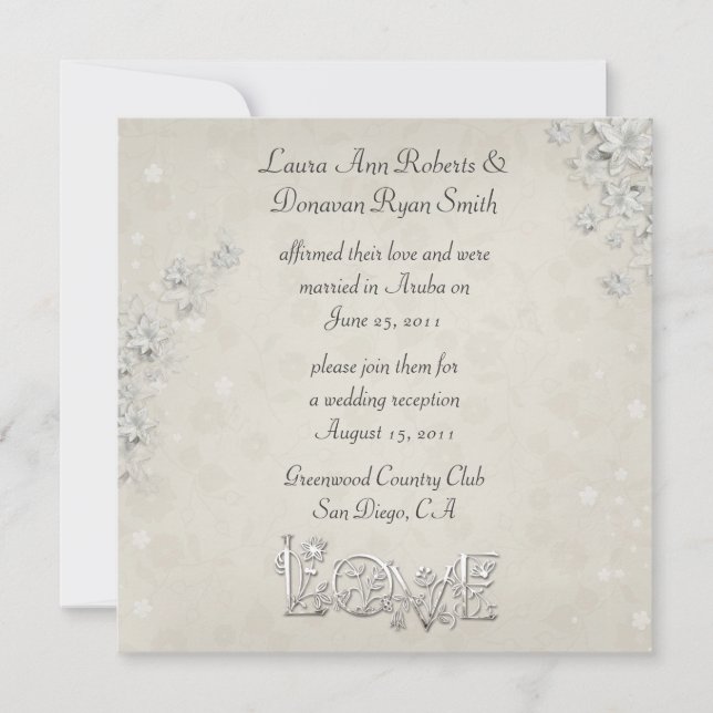 Invitation Amour floral blanc et ivoire après le mariage (Devant)