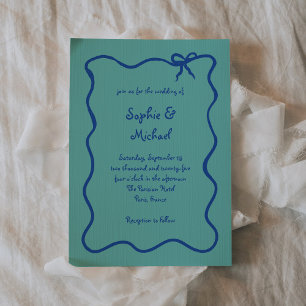 Invitation Amour   Mariage bleu et Turquoise français à la co